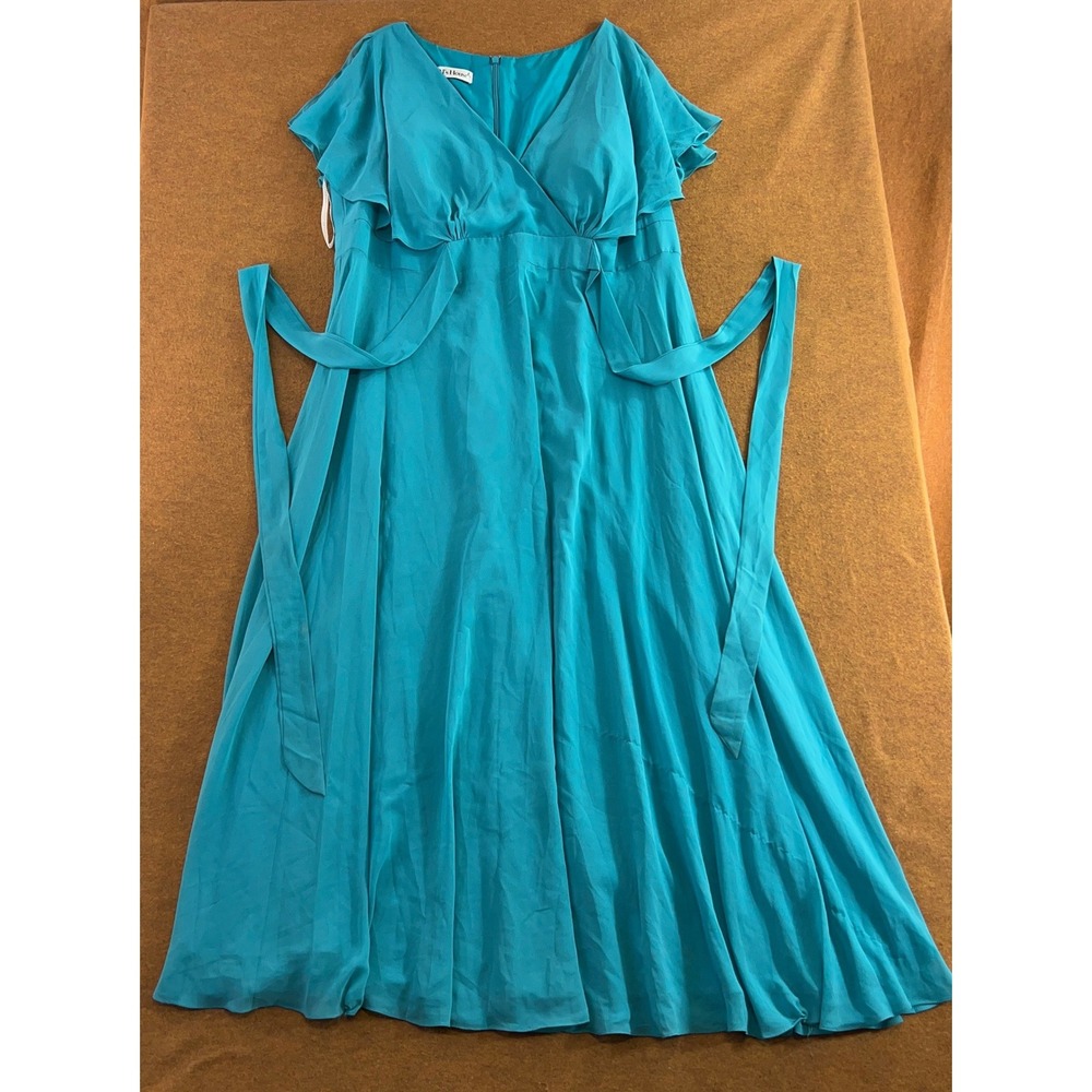 JJ's House Women 22 Teal Blue Chiffon Flutter Sleeve Empire Waist Maxi Dress New